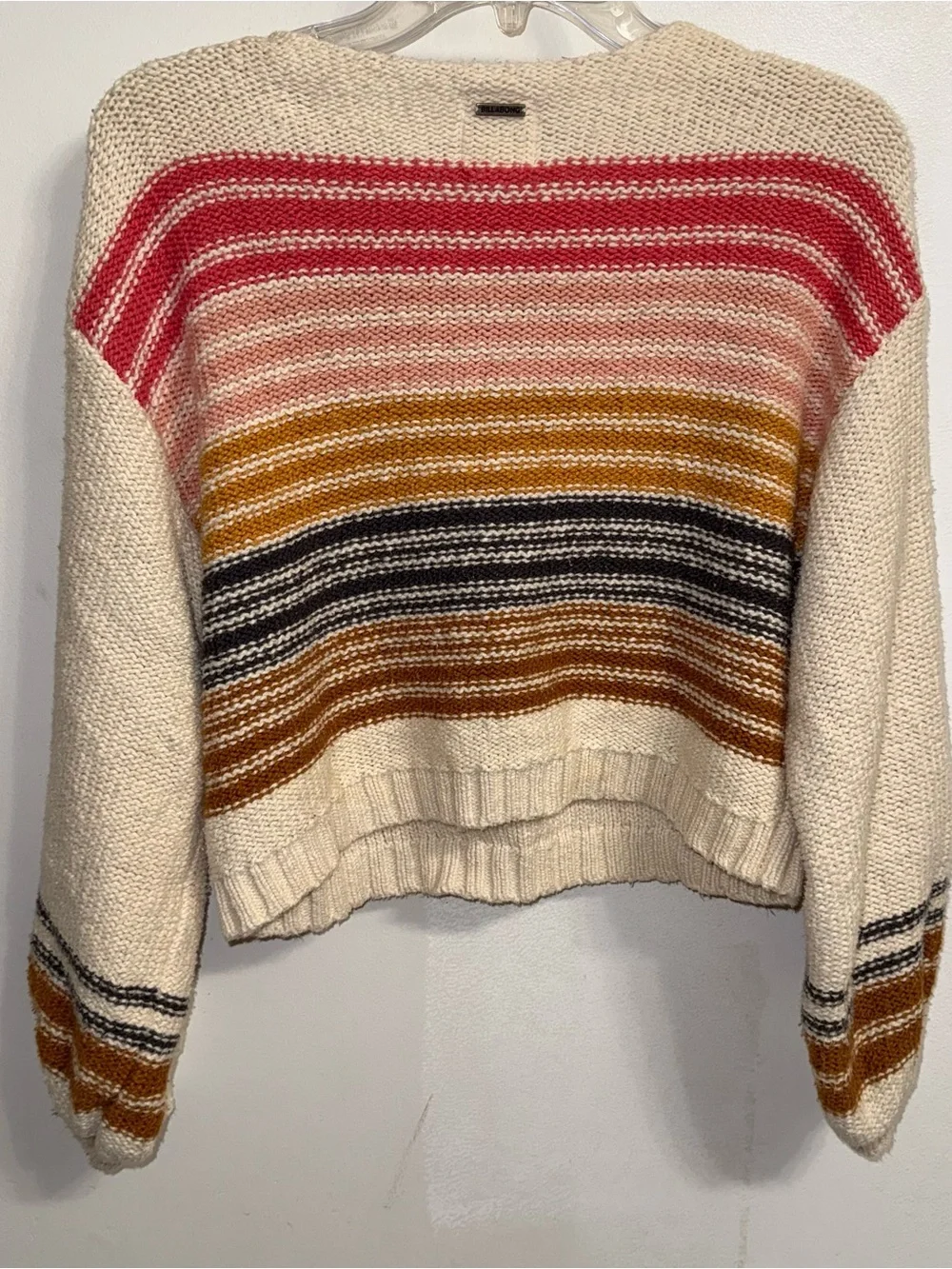 $60 PRE-OWNED Billabong Seeing Multi-Colored Stripes Cropped Pullover Sweater M